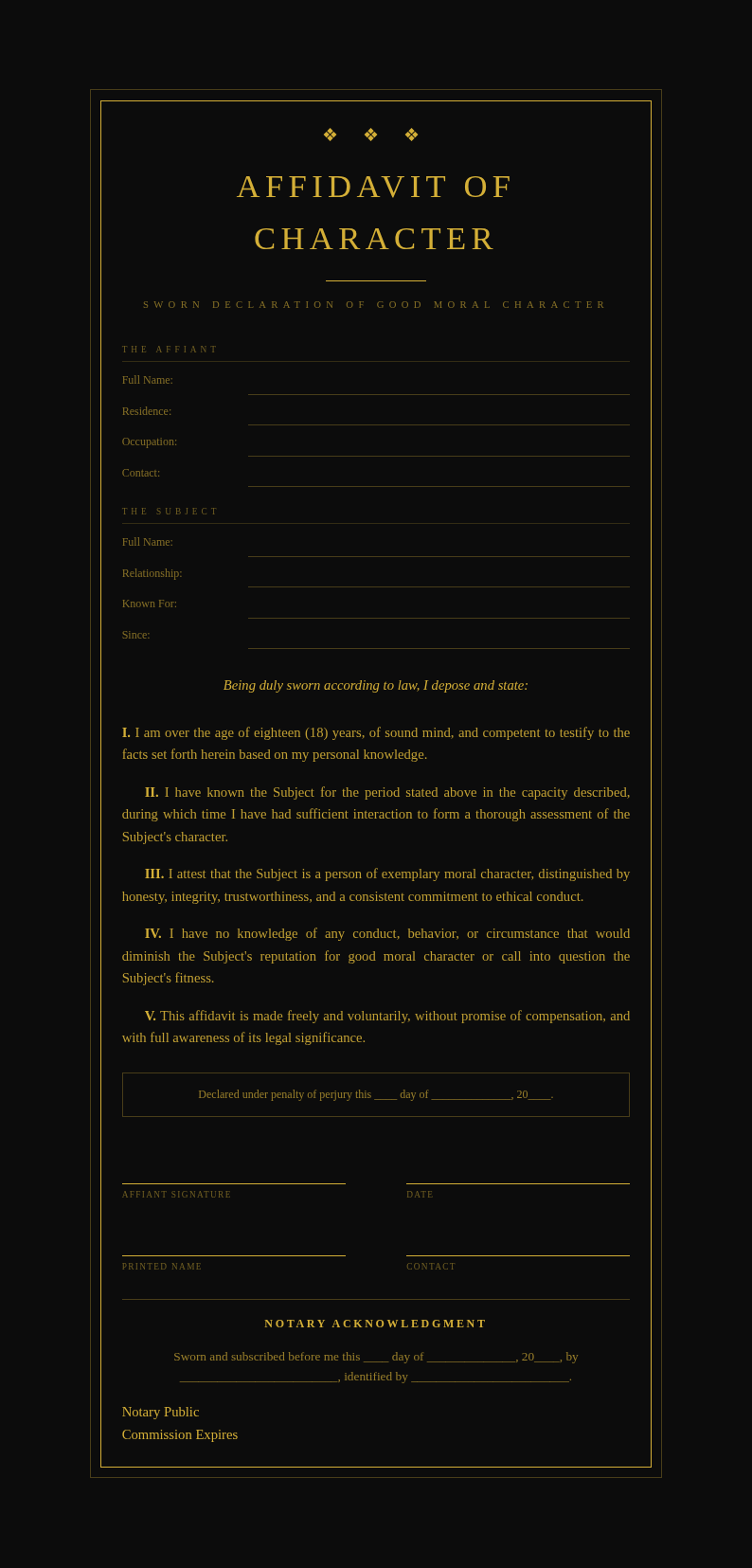 Luxury Premium Affidavit of Character